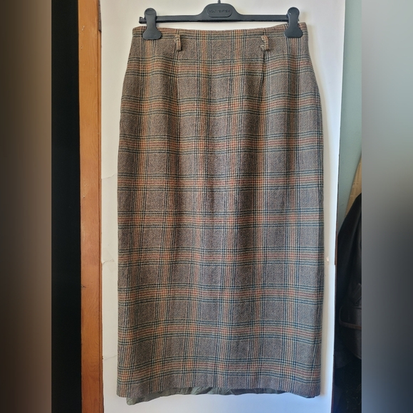 Vintage 100% Wool Glen Plaid Button-front Midi Skirt 10 Academia Heritage - Picture 7 of 15